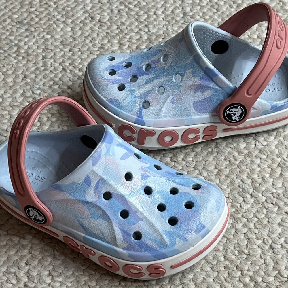Crocs Bayaband Bubble Camo Clog Girls Size C8 Child Kids Blue Pink Sandals Shoes